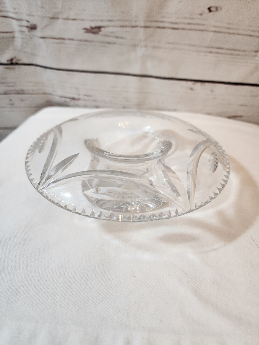 Vintage Cut Glass Dish with Decorative Cut Pattern